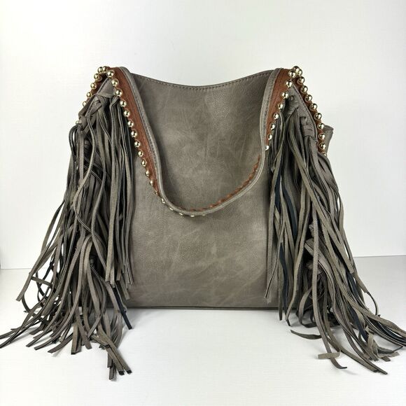 Big Buddha Handbags - New Big Buddha Bead Embellished Vegan Large Fringe Western Bohemian Grayson Bag